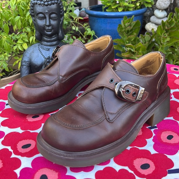 🏴󠁧󠁢󠁥󠁮󠁧󠁿 Vintage Dr. Martens MIE Chunky Heel Monk Strap Loafers UK 5 - Picture 14 of 16